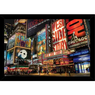 Time Square Theater District Poster (36-inch x 24-inch) with Contemporary Poster Frame