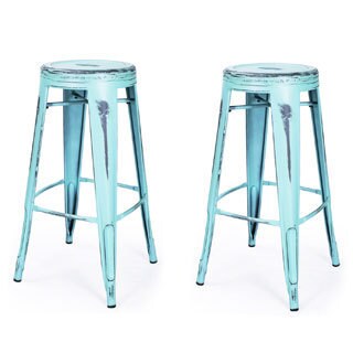 French Bistro Tolix Style Metal Bar Stools with Glossy Powder Coated Finish and Includes ModHaus Living Pen (Set of 2)