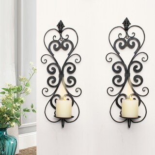 Adeco Decorative Iron Vertical Wall Hanging Pillar Hour Glass Candle Holder (Set of 2)