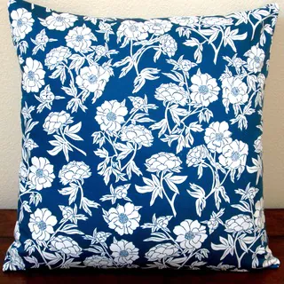 Artisan Pillows Indoor 20-inch Sateen Peony Flowers in Indigo/Navy Blue Throw Pillow Cover