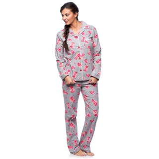 White Mark Women's Slim-Fit Floral Print Flannel Pajama Set