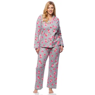 White Mark Plus Size Floral Print Slim-Fit Flannel Pajama Set