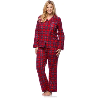 White Mark Women's Plus Size Red Plaid Flannel Slim-Fit Pajama Set