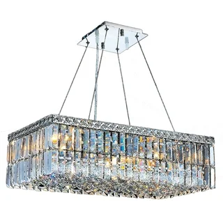 Modern Art Deco Style 6-light Chrome Finish Clear Crystal Rectangle 24-inch Chandelier