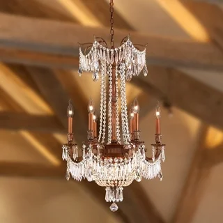Regal Estate Collection 9 Light French Gold Finish and Golden Teak Crystal Chandelier 20"x 29"