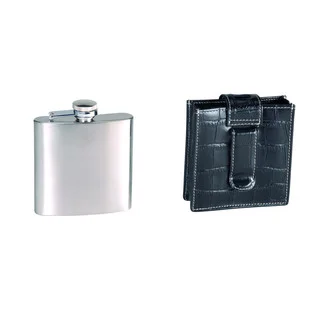 Royce Leather 5-ounce Stainless Steel Flask and Genuine Leather Case