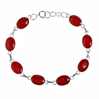Strong Vocals Red Coral Link .925 Silver Stone Bracelet (Thailand)