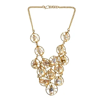Floating Circular Web Pink Pearl Statement Brass Necklace (Philippines)