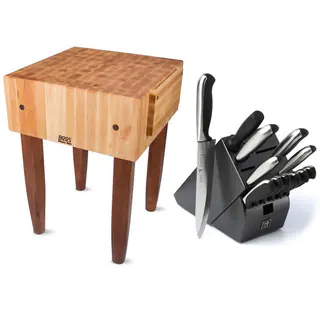 John Boos 24x18 Cherry Stain Butcher Block Table PCA2-CR with Henckels 13-piece Knife Set