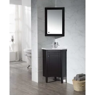 Stufurhome Monte Espresso 25-inch Corner Bathroom Vanity with Mirrored Medicine Cabinet
