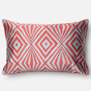Diamond Coral/ Teal Embroidered Down Feather or Polyester Filled Throw Pillow or Pillow Cover (13x21)