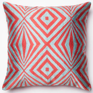 Diamond Coral/ Teal Embroidered Down Feather or Polyester Filled 18-inch Throw Pillow or Pillow Cover