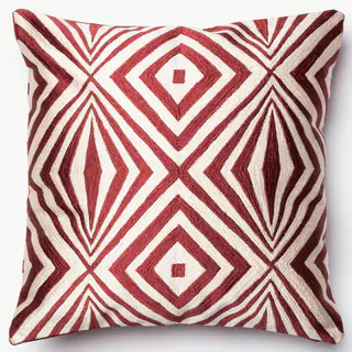 Diamond Red/ Ivory Embroidered Down Feather or Polyester Filled 18-inch Throw Pillow or Pillow Cover