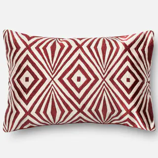 Diamond Red/ Ivory Embroidered Down Feather or Polyester Filled Throw Pillow or Pillow Cover (13x21)