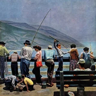 Marmont Hill - Pier Fishing by John Falter Painting Print on Canvas