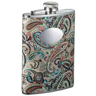 Visol Serenora Paisley Patterned Flask with Oval Engraving Plate - 8 Ounce