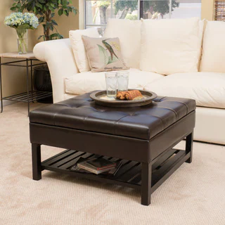 Christopher Knight Home Miriam Wood Square Storage Ottoman Bench with Bottom Rack