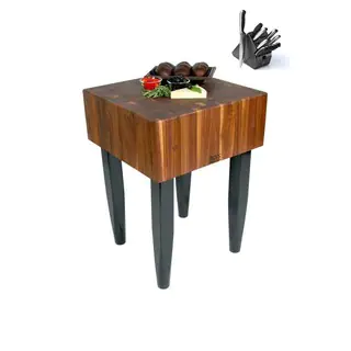 John Boos 30x30 Walnut Butcher Block Table With Casters And J.A. Henckels 13-piece Knife Set