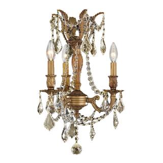 Italian Elegance Collection 3 Light French Gold Finish and Golden Teak Crystal Ornate Chandelier 13" x 18"