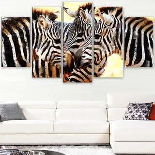 Design Art 'Zebra Trio' Canvas Art Print - 60Wx32H Inches - 5 Panels