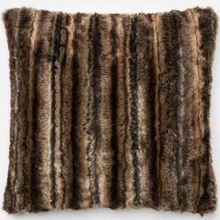 Faux Fur Brown Mink Striped Down Feather or Polyester Filled 22-inch Throw Pillow or Pillow Cover