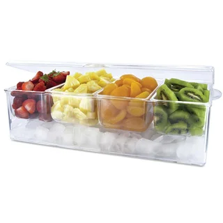Sweet Home Collection Clear Acrylic Chilled Condiment Server with 4 Removable Compartments and Hinged Lid