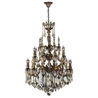French Imperial Collection 25 light Antique Bronze Finish and Golden Teak Crystal Chandelier 26" x 50" Three 3 Tier