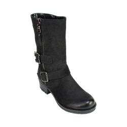 Women's White Mountain Birch Biker Boot Black Suede Smooth Synthetic
