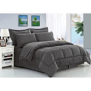 Elegant Comfort Wrinkle-Resistant Soft Striped Down-Alternative 8-Piece Bed in a Bag Set