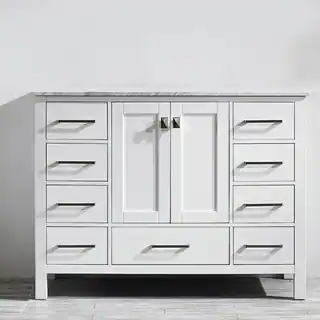 Vinnova Gela 48-inch White Single Vanity with Carrera White Marble Top without Mirror