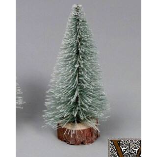 9" Flocked Village Tree with Wooden Base