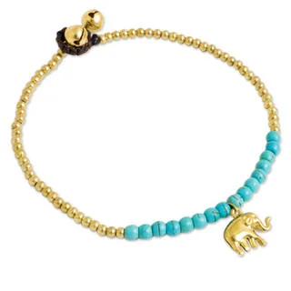 Handcrafted Brass 'Stylish Elephant' Calcite Anklet (Thailand)