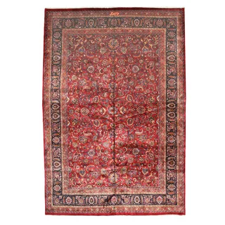 Hand-knotted Wool Red Traditional Oriental Mashad Rug (11' x 16'4)