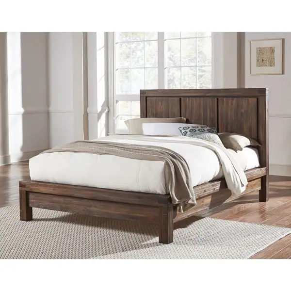 Wire Brushed Solid Wood Platform Bed in Brick Brown. Opens flyout.
