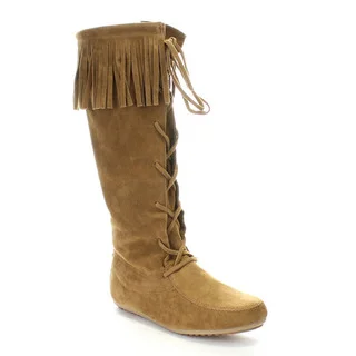FOREVER BAYLEE-09 Women's Fashion Fringe Lace Up Knee High Boots