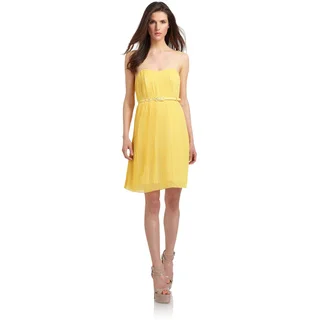 French Connection Primrose Yellow Strapless Knee-length Pleated Dress