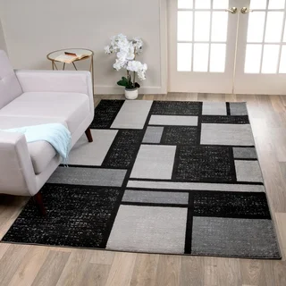 Contemporary Modern Boxes Design Gray 7 ft. 10 in. x 10 ft. 2 in. Indoor Area Rug