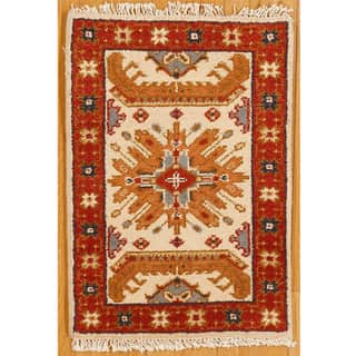 Kazak Hand-knotted Ivory and Red Accent Rug (India)
