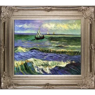 Vincent Van Gogh 'Seascape at Saintes Maries' Hand Painted Framed Canvas Art