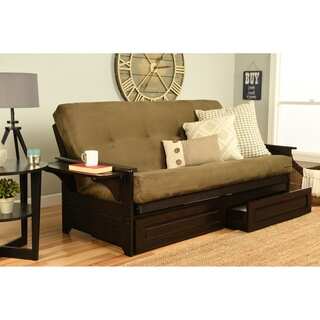 Somette Ali Phonics Espresso Full-Size Futon Set, with Suede Mattress, and Storage Drawers