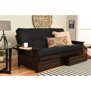 Somette Ali Phonics Espresso Full-Size Futon Set with Suede Mattress and Storage Drawers