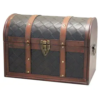 Wood and Leather Domed Treasure Chest
