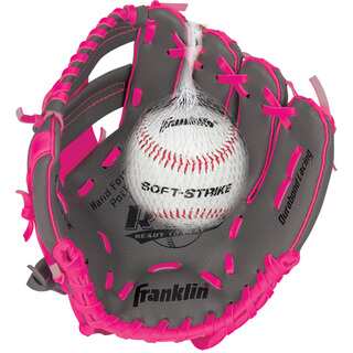 Franklin Sports 9.5" RTP Teeball Performance Glove and Ball Combo Graphite/Pink-Right Handed Thrower
