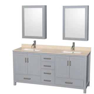 Wyndham Collection Sheffield 72-inch Gray Double Vanity, Undermount Square Sinks, Medicine Cabinets