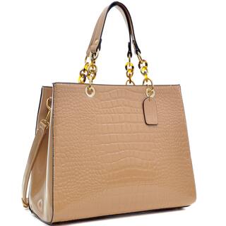 Dasein Patent Faux Leather Croco Embossed Chain Strap Satchel