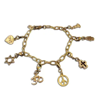 Goldtone Recycled Brass Coexistence Charm Bracelet