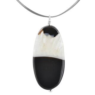 Ashanti Black Onyx Oval Large Gemstone Sterling Silver Handcrafted Necklace