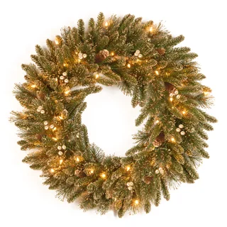 24" Glittery Gold Pine Wreath with Clear Lights