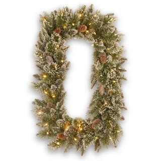 36" Glittery Bristle Pine Wreath with Battery Operated Warm White LED Lights