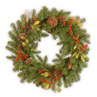 24" Decorative Collection Berry Leaf Wreath